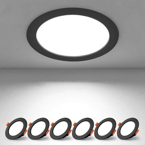 Set Mit 6 Led-einbaustrahlern, Schwarz, 7 W, Ip44, Kaltweiß 6000 K, Für Badezimmer- Und Küchendecken