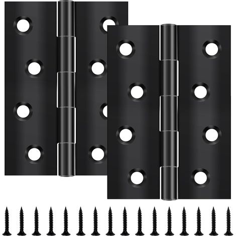 Set Mit 2 Schwarzen Edelstahlscharnieren 100x70mm, 8 Befestigungslöcher, Für Türen, Fenster Und Schränke