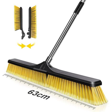 Outdoor-besen, 63 Cm Bürstenkopf, Verstellbarer Stiel 78–142 Cm, Edelstahl, Für Hof, Terrasse, Garage