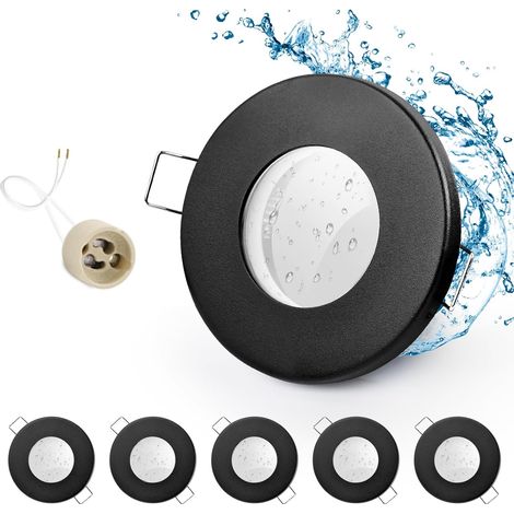 6x Einbaustrahler, Ip65, Schwarz, Gu10-fassung, Rund 68 Mm, Für Den Außenbereich