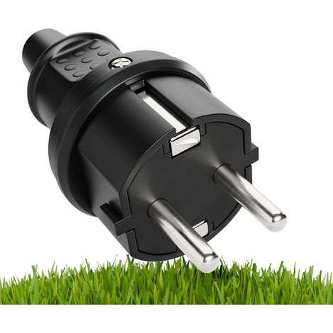 Schuko-stecker (männlich), Robustes Gummi, 250 V, 16 A, Schutzart Ip20 (für Innenräume), Für Verlängerungskabel