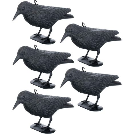 Set Mit 5 Kunststoffkrähen (36 X 20 Cm) Zur Vogel- Und Taubenabwehr Für Garten Und Balkon
