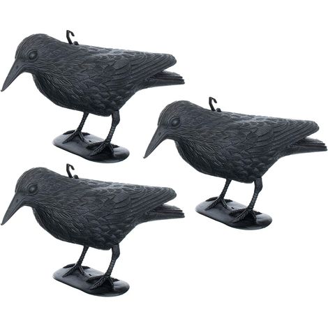 Set Mit 3 Kunststoffkrähen 36x20cm Vogelabwehrmittel Gegen Tauben In Gärten, Auf Balkonen Und Terrassen