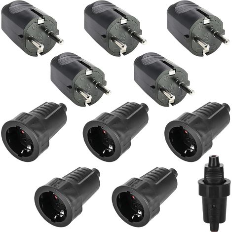 Paar Schuko-stecker, Ip54 Wasserdicht, Schwarzes Gummi, 250 V, 16 A, Für Den Innen- Und Außenbereich