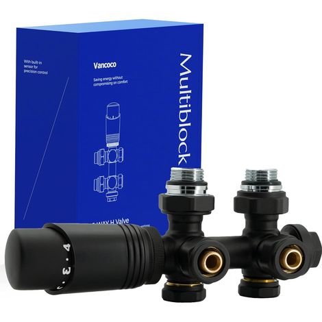 Universelles Schwarzes Multiblock-set, 50-mm-zentralanschluss, Thermostatventile Für Badezimmerheizkörper