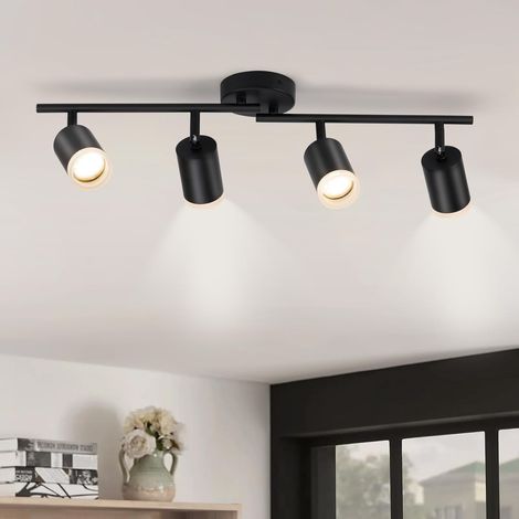 Verstellbare 4-spot-deckenleuchte, Mattschwarzes Metall, Acryl-halo, Gu10, Wohnzimmer, Küche, Schlafzimmer