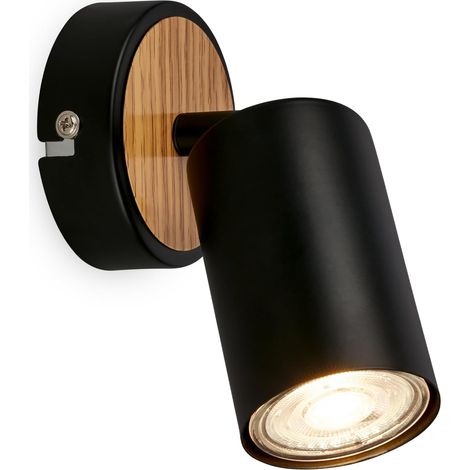 Schwenkbare Wandleuchte, Gu10-fassung, Max. 9 W, Metall Und Holz, Schwarz, Für Den Innenbereich