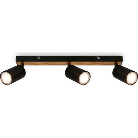 Verstellbare Deckenleuchte, 3 Gu10-strahler, Max. 9 W, Metall Und Holz, 44 Cm, Schwarz, Wohnzimmer, Schlafzimmer, Küche