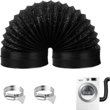X 100-mm-abluftschlauch, 2 M Langer, Schwarzer, Flexibler Aluminium-pvc-schlauch Mit 2 Schlauchschellen Für Wäschetrockner/dunstabzugshaube