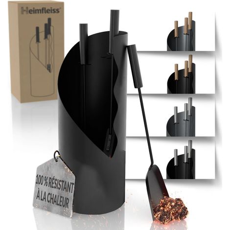 Set Kaminzubehör, Pulverbeschichteter Stahl, Holzgriffe, Für Kamin Und Ofen