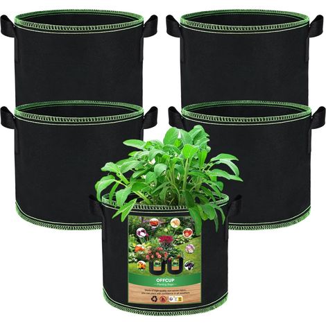 Set Mit 5 Pflanzsäcken À 27 Liter, Atmungsaktives Vliesmaterial Mit Verstärkten Griffen Für Gemüse Und Blumen Im Garten