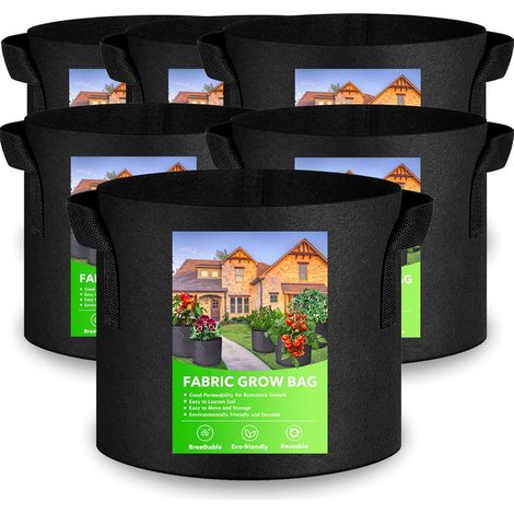 Set Mit 6 40-liter-pflanzsäcken Aus Vliesstoff Mit Griffen Für Tomaten, Erdbeeren, Gärten Und Balkone