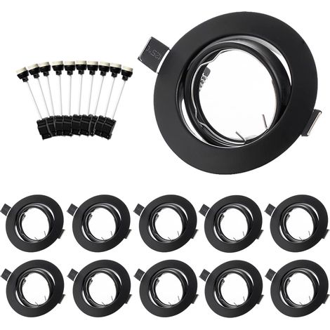 Set Mit 10 Einbaustrahlern, Mattschwarzer Rahmen, 68 Mm, Gu10-keramikfassung, 30° Verstellbar, Für Wohnzimmer Und Flur