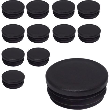 Packung Mit 12 Runden Rohrendkappen 45 Mm, Schwarzer Kunststoff, Ral 9005, Für Zaunpfosten