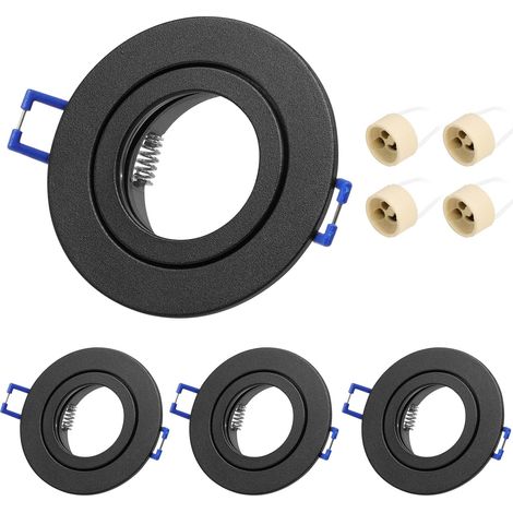 Set Mit 4 Ip44-zertifizierten, Runden Gu10-einbaustrahlern Mit Schwarzem Aluminiumrahmen Für Bad Und Küche