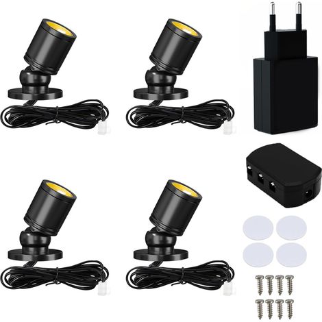 Set Mit 4 Um 360° Drehbaren Led-strahlern, Aufputzmontage, Usb, Warmweiß 3000k, Für Schränke Und Flure