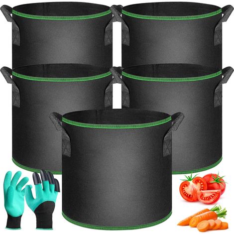 5er-set Pflanzsäcke, Vliesstoff, 30 L, Verstärkte Griffe, Gartenhandschuhe, Balkongarten