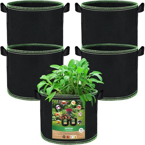 Set Mit 5 Pflanzsäcken (11 L) Aus Vliesstoff Mit Griffen Für Gemüse, Blumen Und Garten