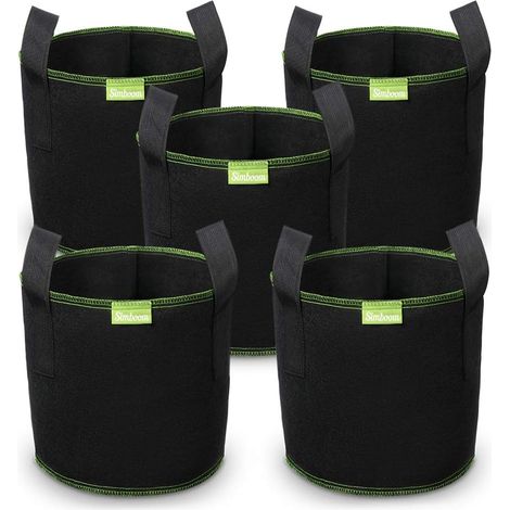 5er-set Pflanzsäcke, 27 L, Schwarzes Vliesmaterial, Belüftete Töpfe Mit Griffen Für Tomaten, Garten