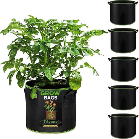 Set Mit 6 Pflanzsäcken, 40 L, Ø 40 Cm, Höhe 30 Cm, Vliesstoff Mit Griffen, Für Innen- Und Außengärten