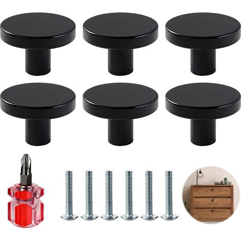 Set Mit 6 Schwarzen Runden Knöpfen, Aluminiumgriffen, Für Küchenschubladen Und -schränke