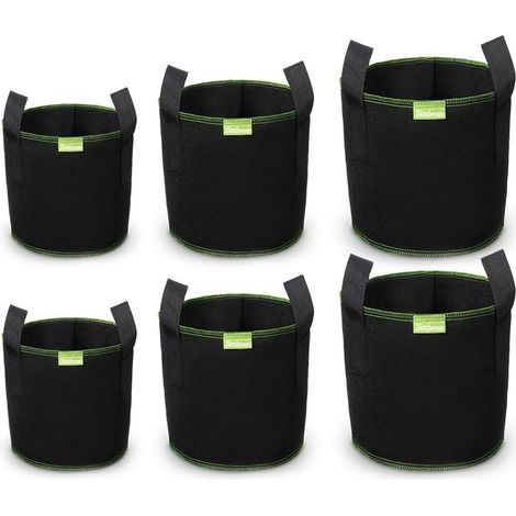Set Mit 6 Pflanzsäcken, 2 X 5 Gallonen, 2 X 7 Gallonen, 2 X 10 Gallonen, Vliesstoff Mit Griffen, Für Garten Und Innenbereich