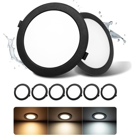 Set Mit 6 Schwarzen Led-einbaustrahlern, 16 W, Ip44, 3000–6000 K, Ausschnitt 145–160 Mm, Für Badezimmer