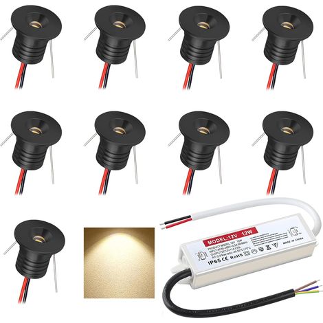 Set Mit 9 Led-einbaustrahlern, 12 V, 1 W, Ip65 Aluminium, 16 Mm Einbauöffnung, Innen-/außenbeleuchtung