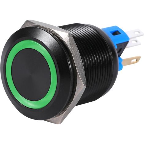 22 Mm 12 V–24 V Wasserdichter, Selbstverriegelnder Drucktaster Mit Grüner Led