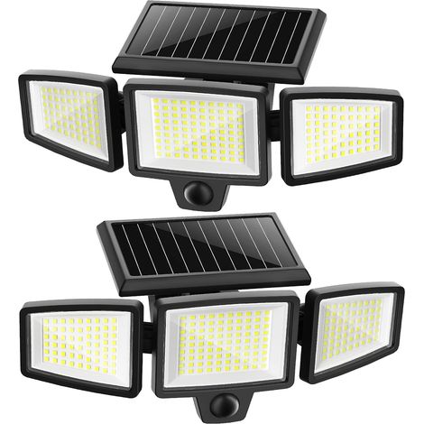 Set Mit 2 Solar-wandleuchten Mit Bewegungsmelder, 210 Leds, Ip65, Solarbetrieben, Schwarz