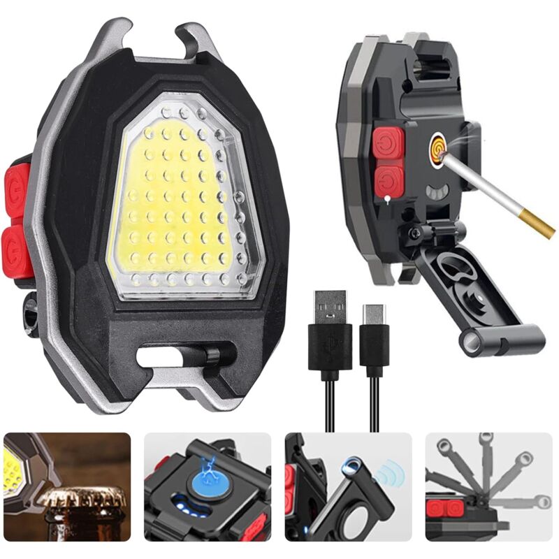 Multifunktionale Led-notfallleuchte Mit Schlüsselanhänger: Usb-mini-taschenlampe, Wiederaufladbar, Wasserdicht, Cob-technologie, Mit Zigarettenanzünderadapter Für Camping, Reparaturen Und Notbeleuchtu