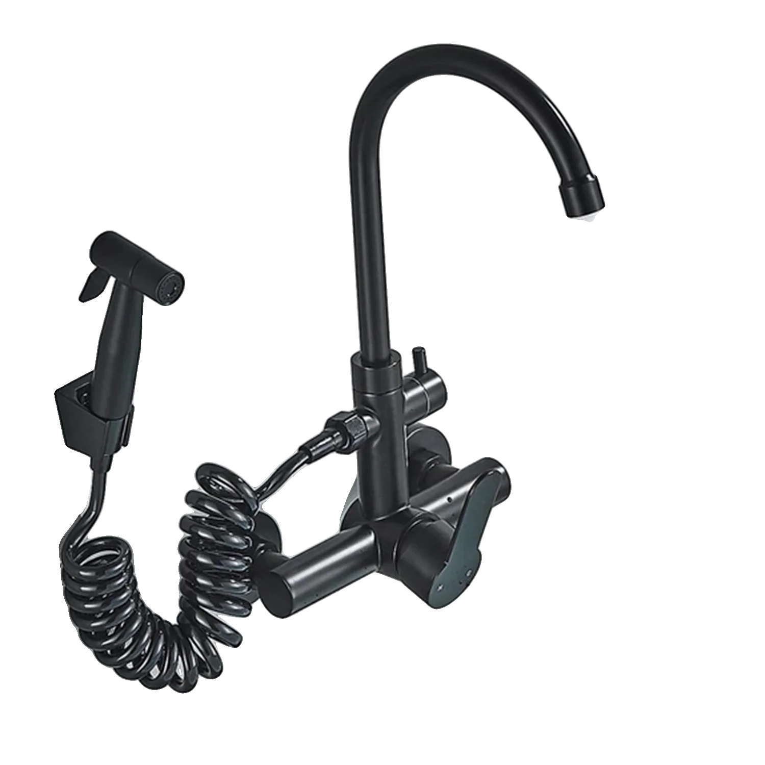 Küchenarmatur, Wandmontage, 360° Schwenkbar, Schwarz