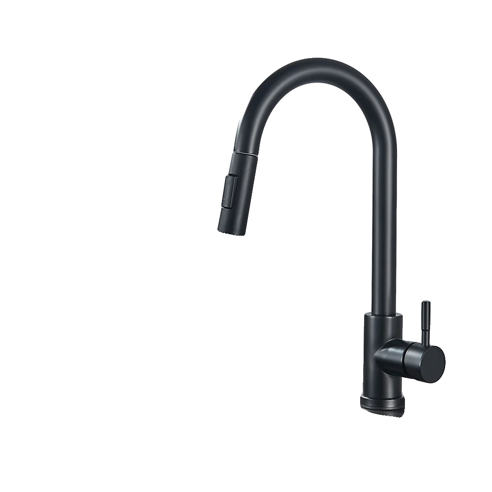 Küchenarmatur Mit Ausziehbarem Brausekopf, Einhebelmischer, Schwarz A