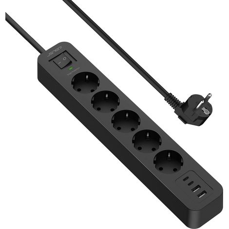 Steckdosenleiste Mit 5 Steckdosen, 1050-j-überspannungsschutz, 4 Usb-anschlüssen, 2 M Kabel, Fürs Homeoffice