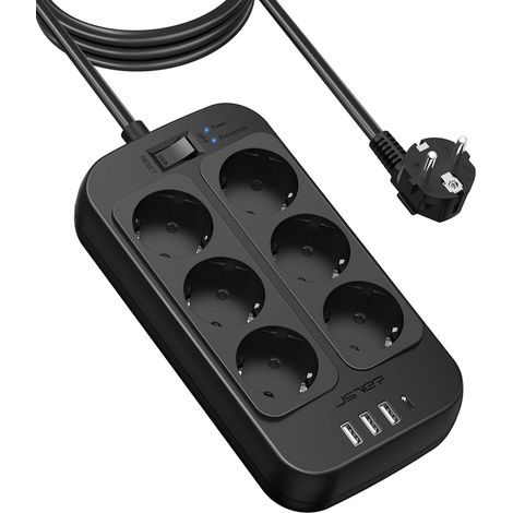 Steckdosenleiste Mit 6 Steckdosen, 1050 J Überspannungsschutz, 4 Usb-anschlüssen, 3 M Kabel, Fürs Homeoffice