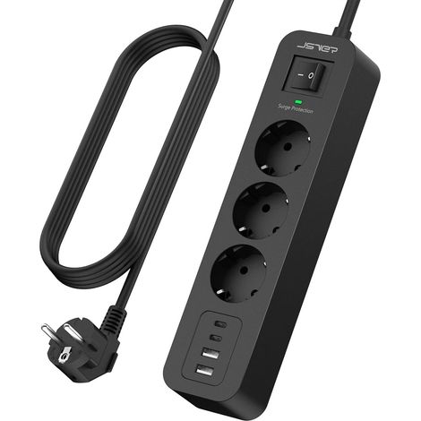 Steckdosenleiste Mit 3 Ac-steckdosen, 4 Usb-anschlüssen, Überspannungsschutz Und 4 M Kabel Für Büro Oder Zuhause