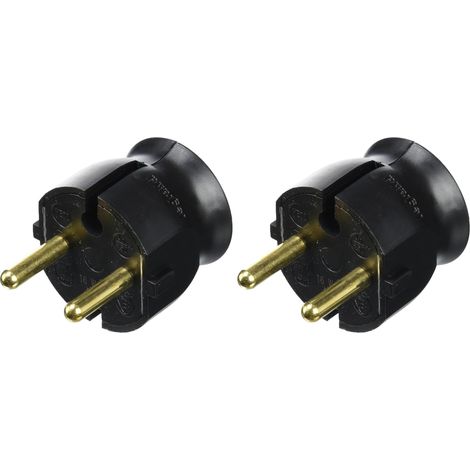 2er-pack Extraflache Stecker (ohne Erdung), Seitlicher Ausgang, Schwarz, Für Geräte Der Schutzklasse Ii