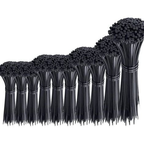 Packung Mit 1000 Schwarzen Kabelbindern, Robusten Kunststoff-kabelbindern, Nylon-kabelbindern, Verschiedenen Schiebeclips, Längen 100/150/200/250/300 Mm, Breite 3/4 Mm