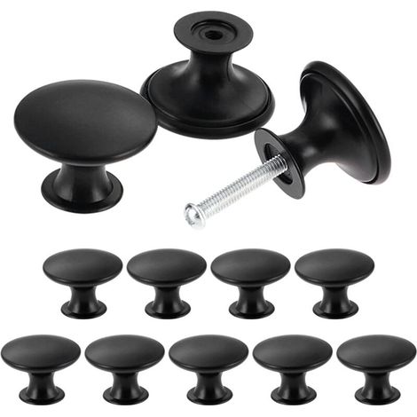 Set Aus 24 Schicken Und Antiken Vintage-küchenschranktürknöpfen, 30 Mm Rund, Schwarz.