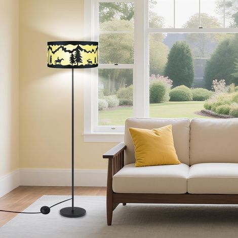 Rustikale Wohnzimmer-stehlampe, Led-stehlampe, Schwarz Mit Pergamentfarbenem Schirm, 155 Cm Hohe Dekorative Eckleuchte Mit Kabel Für Büro- Und Arbeitsplatzbeleuchtung