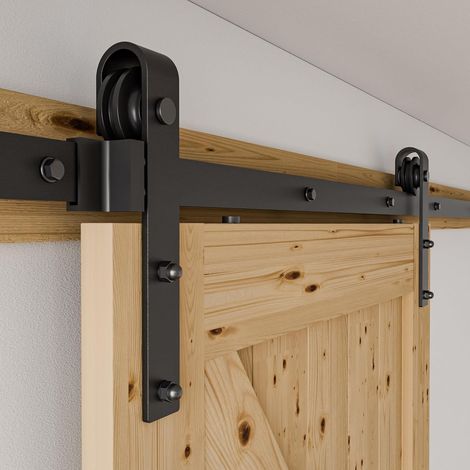Schiebetürbeschlag-set, 200 Cm Lange Schiene Aus Kohlenstoffstahl, Pom-rollen, Für 3–5 Cm Dicke Türen