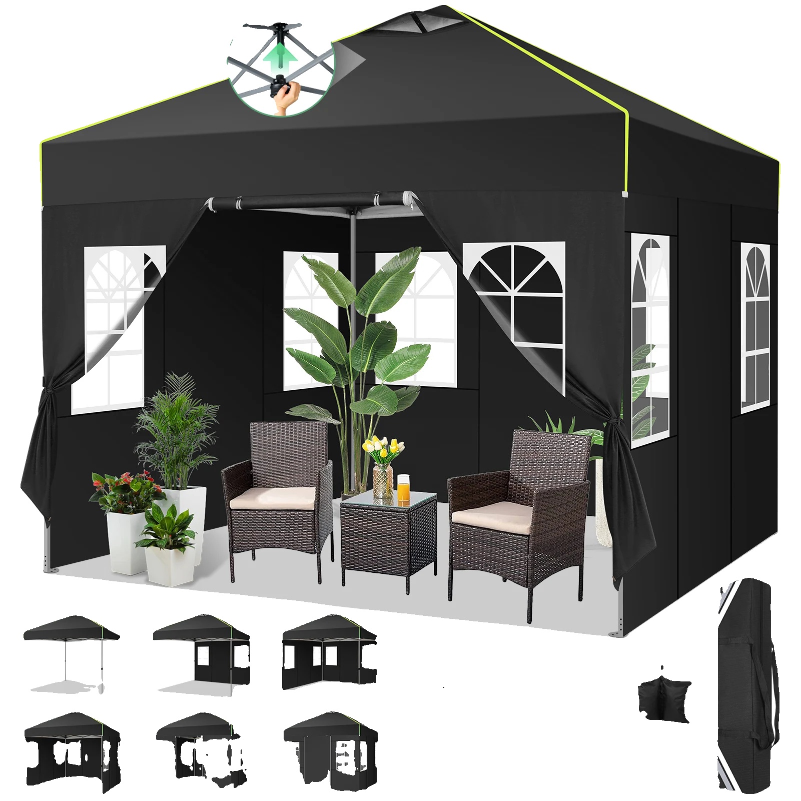 Faltpavillon, Wasserdicht, Höhenverstellbar, Schwarz, 3 X 3 M