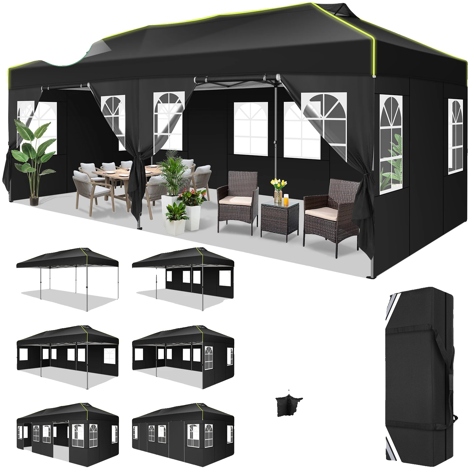 Pavillon, Patentiertes Montagesystem, Wasserdicht Und Uv-beständig, Schwarz, 3 X 6 M