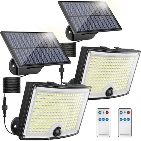 Solar-wandleuchten Mit 202 Leds, Bewegungsmelder, Ip65, 120° Abstrahlwinkel, 5 M Kabel, Für Garten, Tür, Hinterhof Oder Veranda