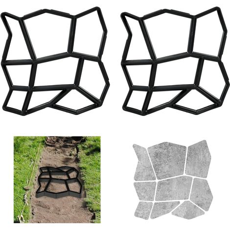 2er-set Diy-gartenweg-formen, Selbstgießend, Hxbxt: 3,6 X 36 X 36 Cm, Kunststoff, Schwarz