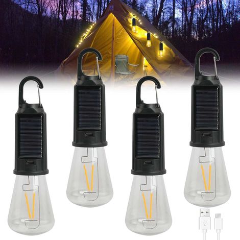 4er-set Solar-campinglampen: Wiederaufladbare Campinglampen – Campinglaternen Mit Karabiner – Led-campinglaternen – Campinglampen Für Notfälle, Camping Und Wandern