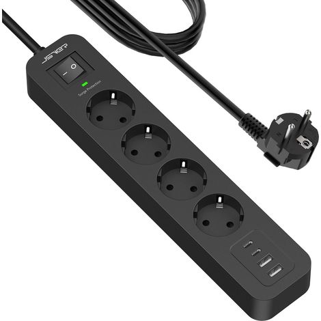 Steckdosenleiste Mit 4 Steckdosen, 1050 J Überspannungsschutz, 2 Usb-a-anschlüssen, 2 Usb-c-anschlüssen, 4 M Kabel, Für Zuhause/büro