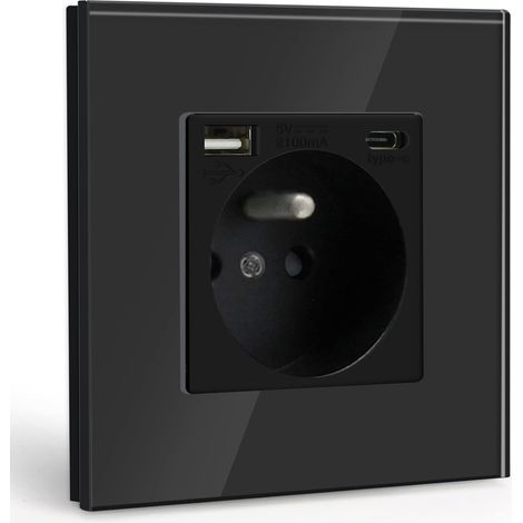 Glas-wandsteckdose, Usb Typ C 2,1 A, 16 A 250 V, Für Smartphones Und Tablets