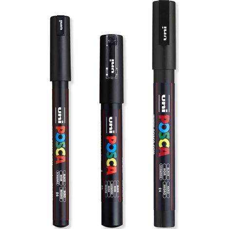 Set Mit 3 Schwarzen Pinseln Mit Feinen Spitzen (0,7 Mm Bis 1,8 Mm) Für Metall, Glas Und Kunststoff