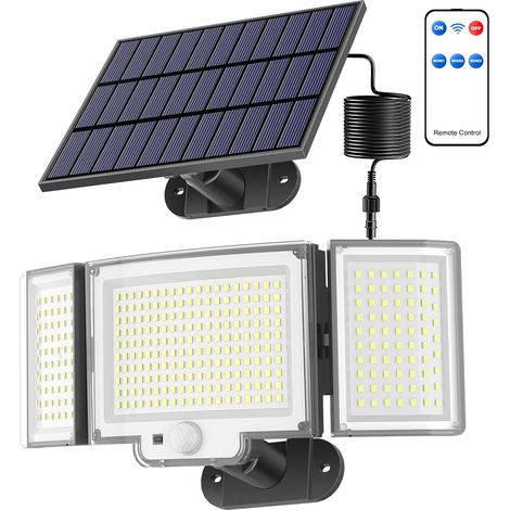 Solarbetriebener Außenstrahler Mit 328 Leds, 3 Modi, Fernbedienung, Bewegungsmelder, 5 M Kabel, Für Sicherheitsbeleuchtung